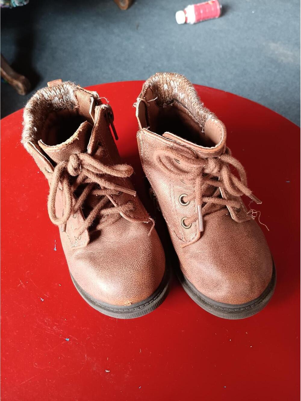 Brown Lace-Up Ankle Boots with Side Zipper